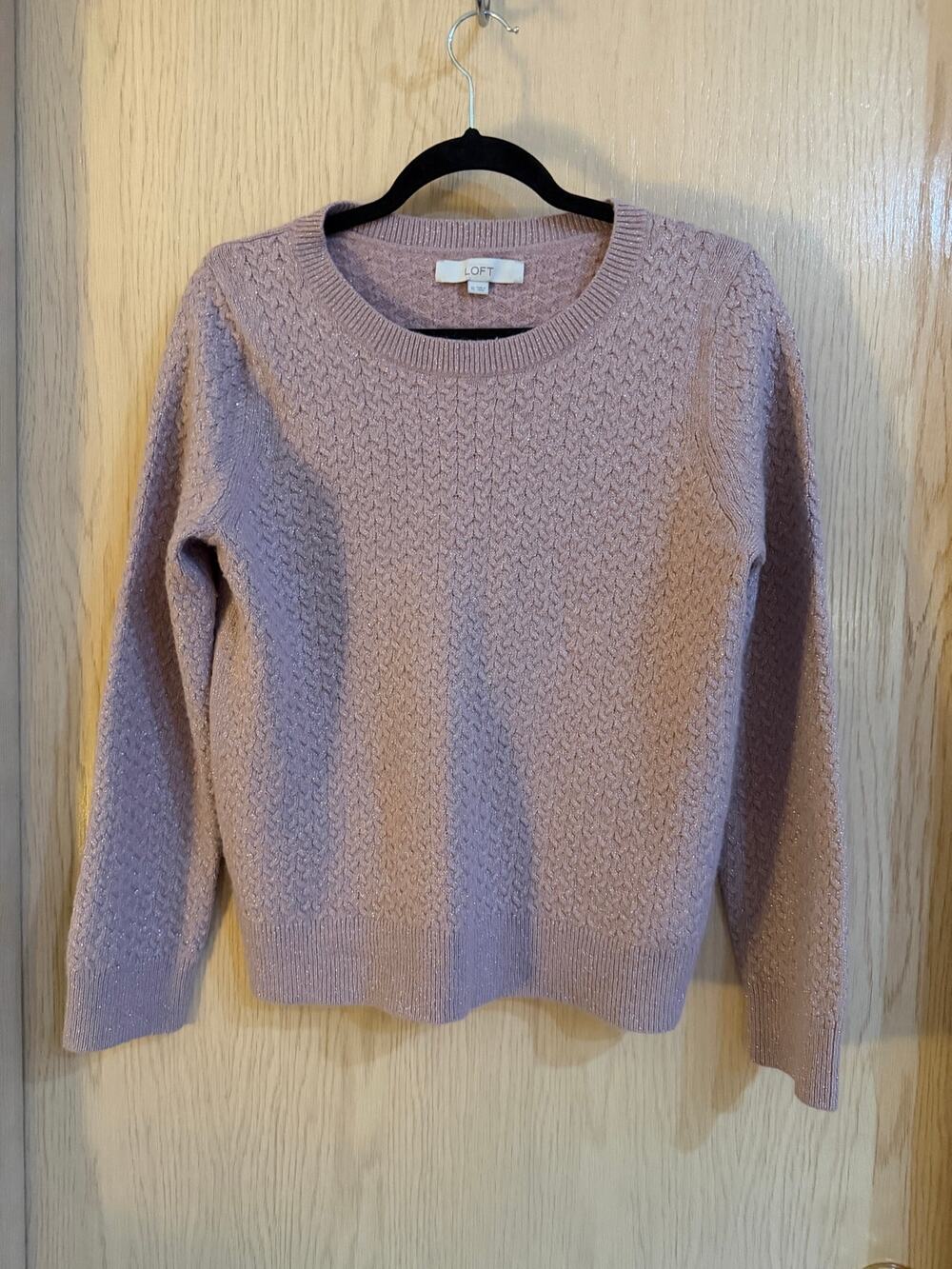 LOFT Soft Berry Shimmer Textured Wool Rabbit Hair Sweater Women’s XL
